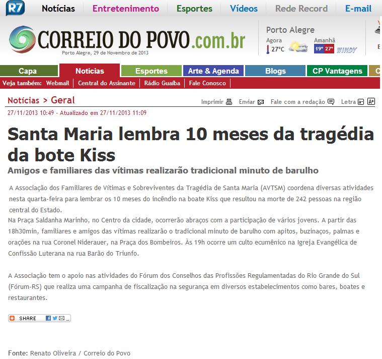 Santa Maria lembra 10 meses da tragédia da boate Kiss
